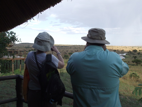 Viewing a wildebeest herd from our deck at Mara River Post Camp.