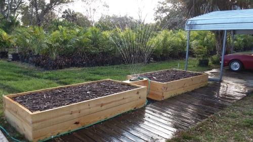 The raised bed garden boxes are ready.