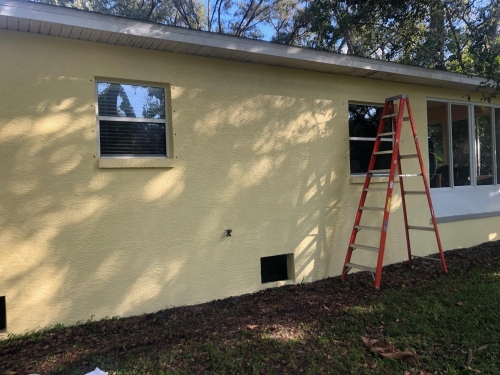 The west side of the house is painted.