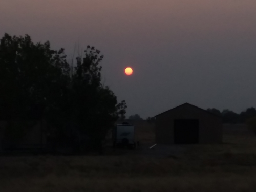 A blood red sunset from west coast wildfire smoke.