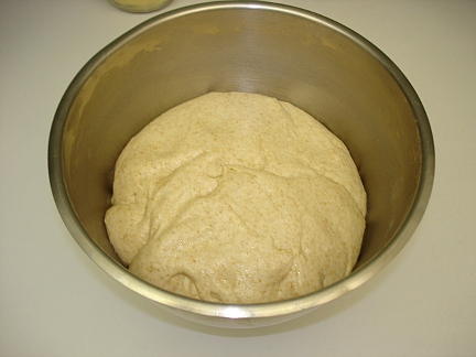 The dough has risen and doubled in size
