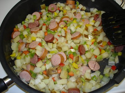 My sausage hash cooking on the stove.
