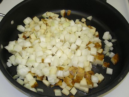 2 potatoes and 1 onion diced.