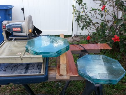 Cutting octagons out of thick glass.