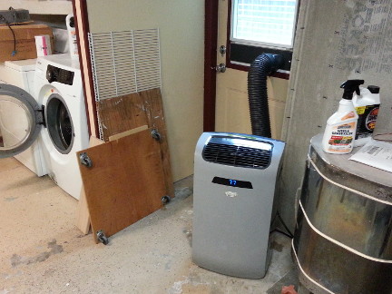 The portable air conditioner for the garage.