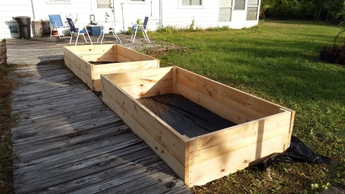 The completed raised bed garden boxes.