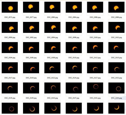 A contact sheet of photos from the 2012 annular eclipse.