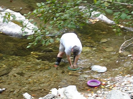 Panning forgold on the Tellico River in Tennessee
