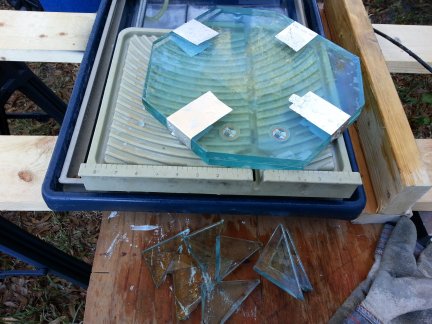 Glass octagons resulting from cutting the corners off of square sheets.