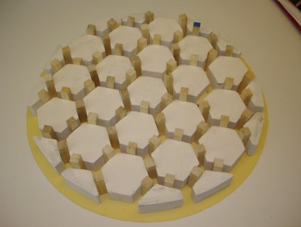 The mocked up pattern of plaster hexagons.