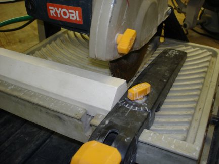 Cutting the log with a diamond wet saw.