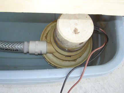 The bilge pump used to circulate the water through the sluice