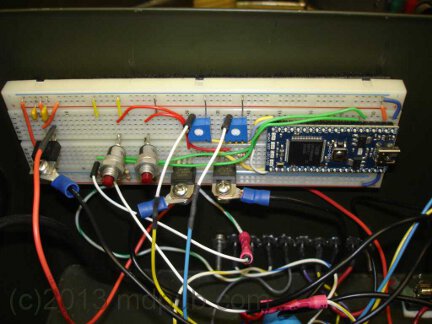 The control electronics on a prototype breadboard.