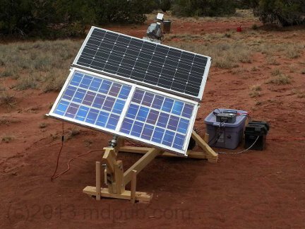 My home-built solar panel tracker set up and working.