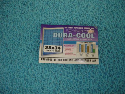 A close-up of the label on an evaporative cooler pad.