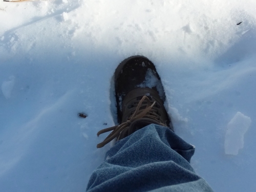 My boot sinking into the snow.