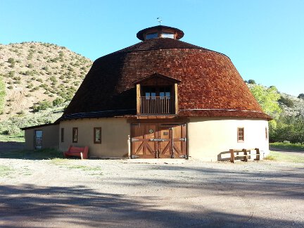 The historic Round Adobe Barn at Ojo Caliente.