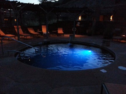 The kiva pool at night.